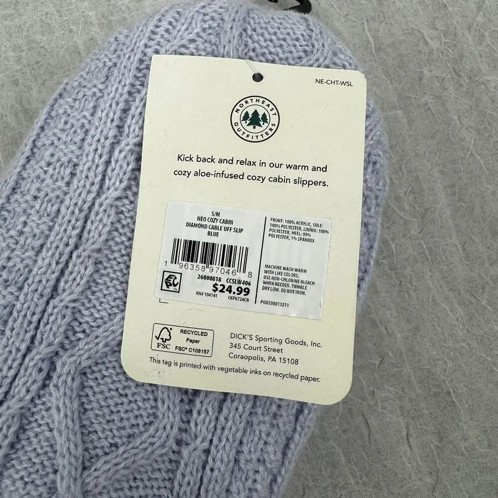 Northeast Outfitters Cozy Cabin Women's Diamond Knit Slippers S/M Blue